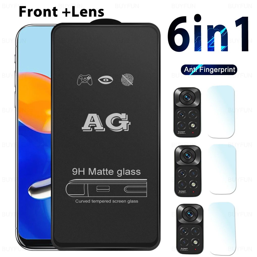6 в 1 матовое закаленное переднее стекло для Redmi Note 11S 11T 11 PRO, защита экрана, полное покрытие для Redmi NOTE 11 11 PRO + стекло для камеры