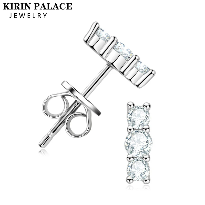 

D VVS1 3 Stones Moissanite Ear Earrings for Women Girls Stud Earrings 925 Sterling Silver Jewelry Accessories Gift