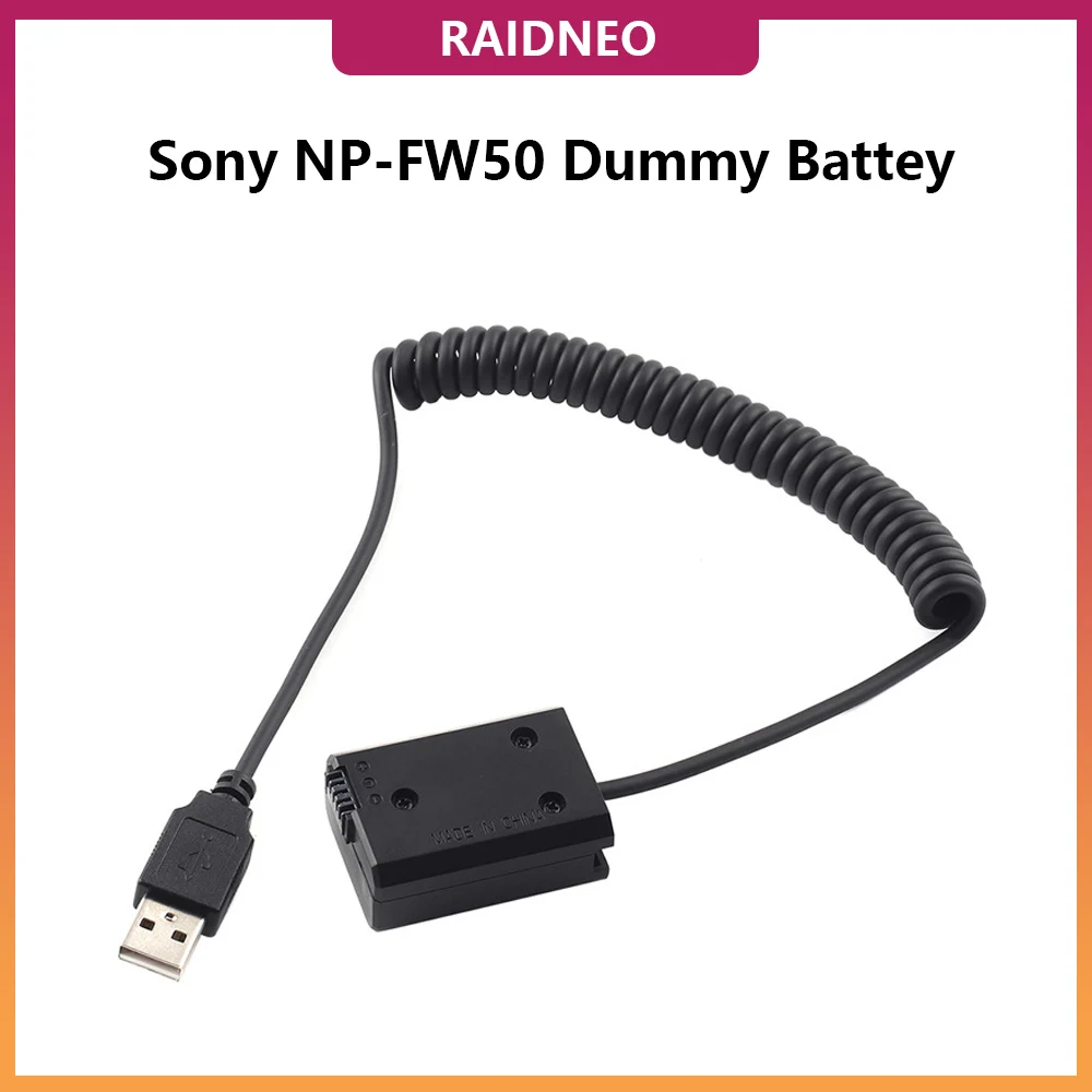 

USB Power Cable to Decoded NP-FW50 Dummy Battery for Sony DSLR Camera A7 A7R A7S A7II A7RII A7SII A6000 Series Vlog Battery Bank
