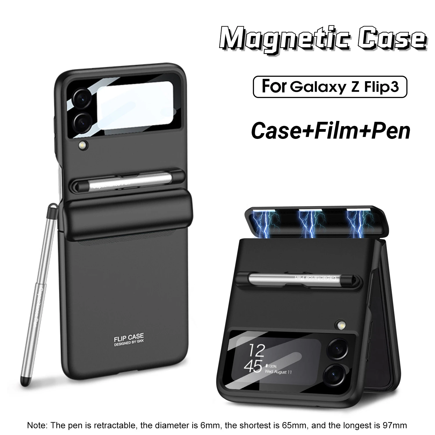 

2 In 1 Magnetic Case Tempered Film For For Galaxy Z Flip 3 Full Protection Folding Screen Hard Cover Shell For Samsung Z Flip 3