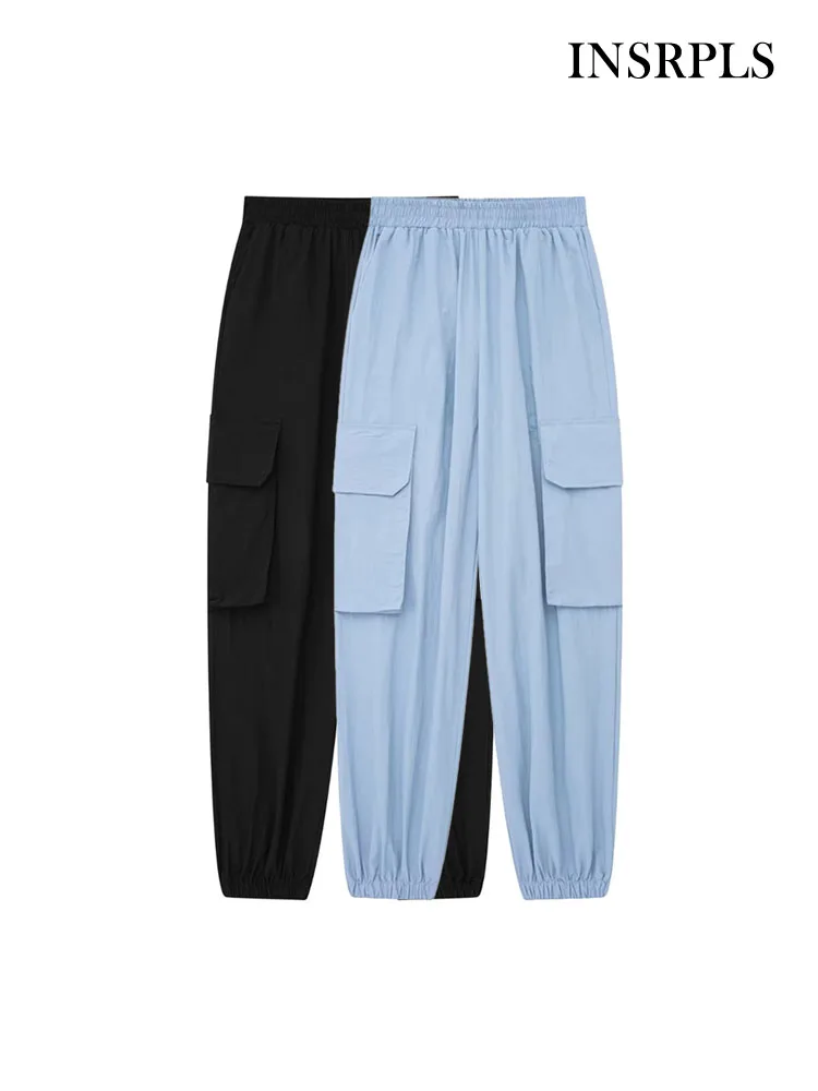 

Женские Модные нейлоновые брюки-карго INSRPLS с накладными карманами, винтажные брюки с высокой талией и эластичным поясом, женские брюки до щиколотки для женщин