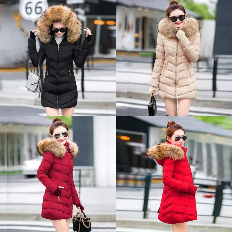 Women jacketS 2022 warm fur collar zipper casual coats women parkas thick hooded cotton padded windproof female jacket enlarge