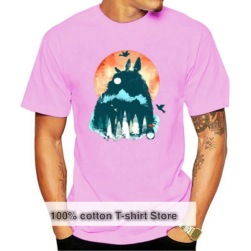 

Акварельный пейзаж Тоторо, горный лес, печатные футболки, дух из студии ghiали, аниме футболка, забавная японская мужская рубашка