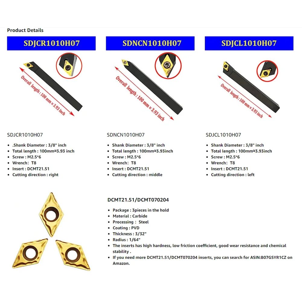 Держатель сверлильного станка для токарного SDNCN1010H07 SDJCL1010H07 SDJCR1010H07 с 3 вставками