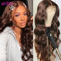 Chocolate Brown Wig 13x4 HD Transparent Body Wave Lace Front Wig Glueless Light Brown Lace Front Human Hair Wigs For Women