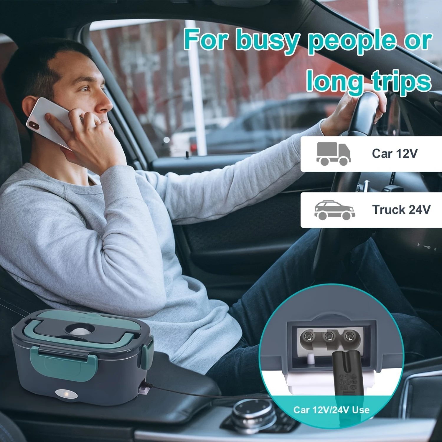 Lunch Box 3 In 1 (12 V/24 V/110 V) 50.72 Oz Food Warmer Car Stainless Steel Box/Truck Household Camping Port