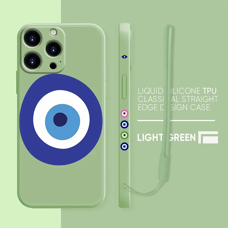 

Blue Evil Eye Candy Case For iPhone 13 11 12 Por Max 12 Mini X XR XS MAX SE 2020 7 8 6s Plus Silicone Square Liquid Funda Capa