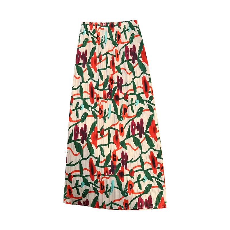 

Юбка женская плиссированная с цветочным принтом, модная прямая трапециевидная юбка контрастных цветов с завышенной талией, в винтажном стиле, на лето