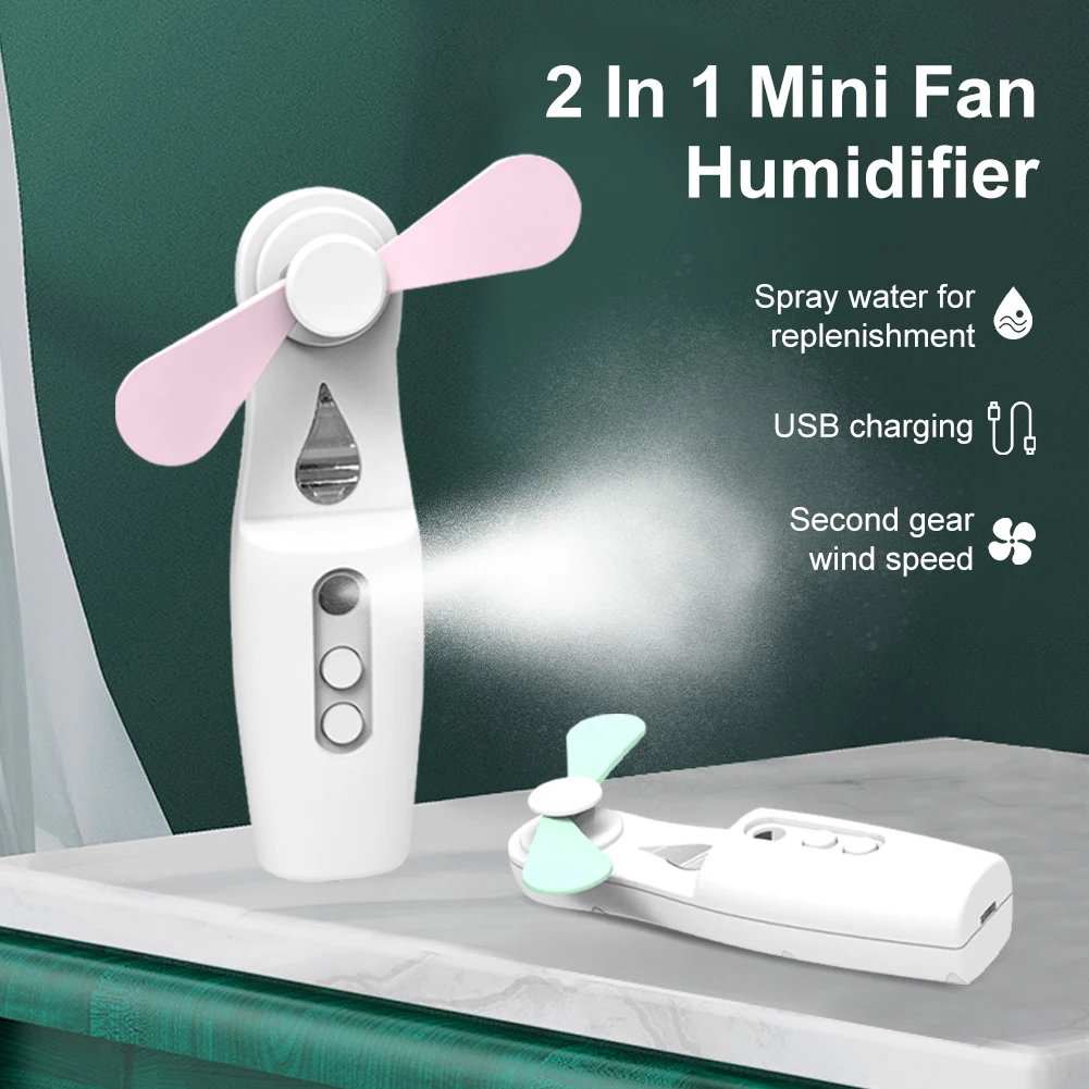 2 In 1 Mini Fan Humidifier Portable Water Spray Mist Fan USB Rechargeable Handheld Mini Fan Cooling Air Conditioner Humidifier