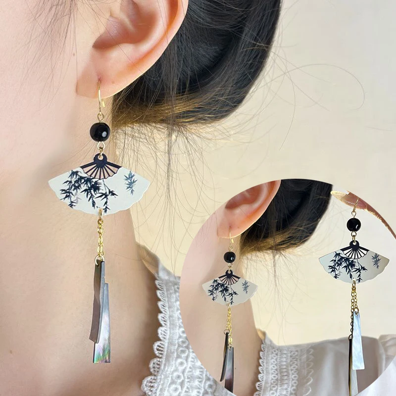 Винтажные китайские традиционные висячие серьги WLP 2024 с рисунком чернил для