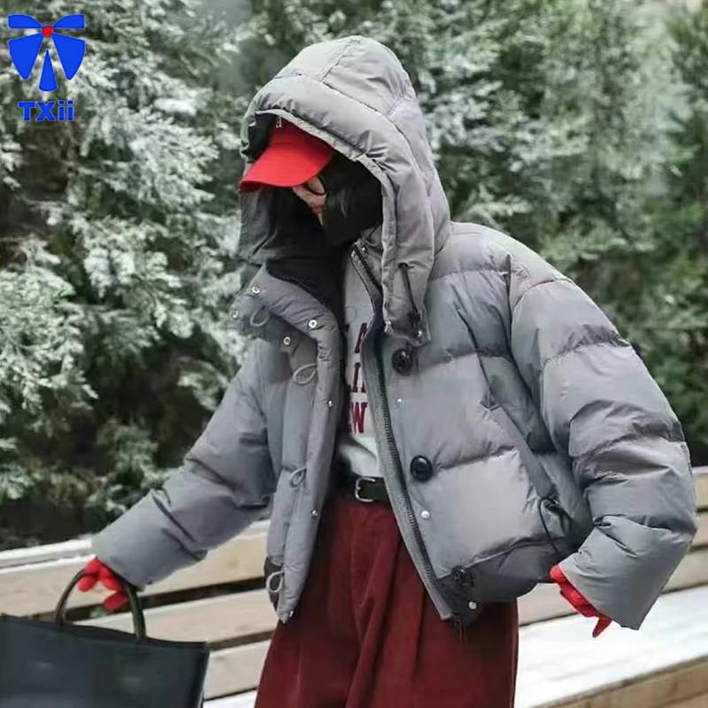 TXii Короткий пуховик женский 2024 зима новый дизайн Sense Niche 90 белый утиный пух