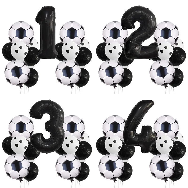 

SURSURPIRSE Football Theme Black White Latex Football Number 0-9 Foil Balloons for Boys Girls Birthday Baby Shower Supplies