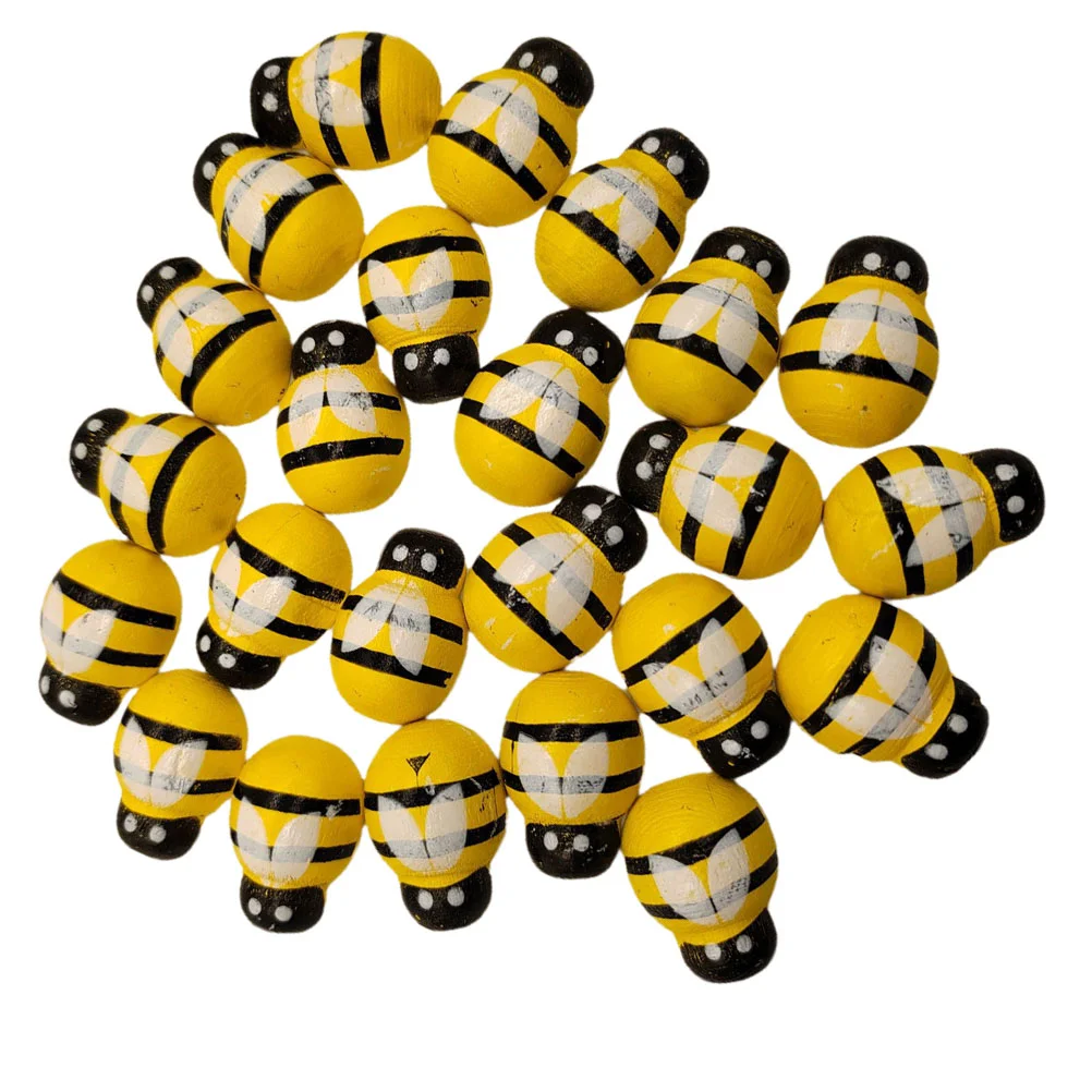

48 Pcs Tiny Bees Crafts Scrapbooking Statue Decor Bumble Loose Beads Woodsy Baby Shower Handmade Cardmaking Small Wooden