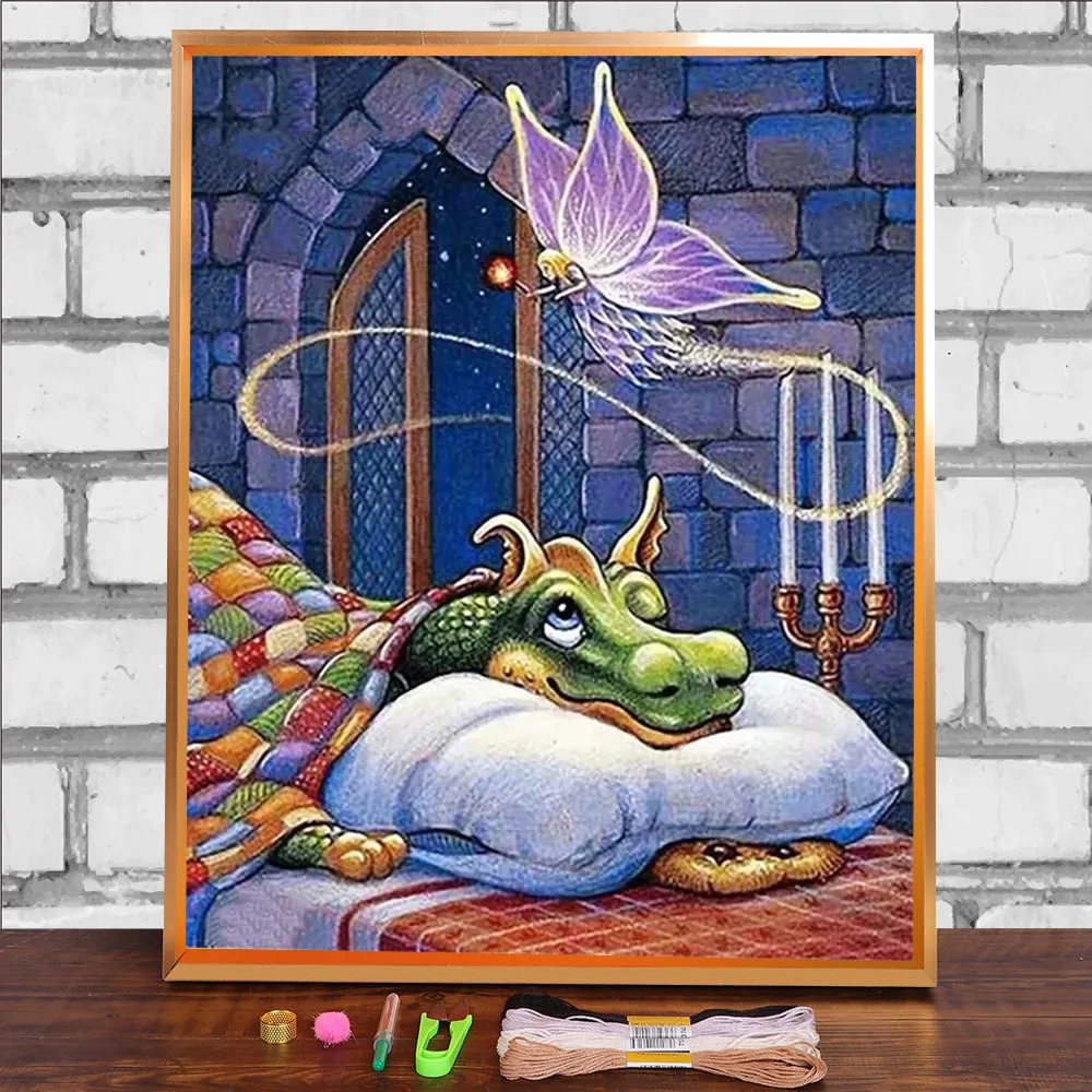 

Красочный мультяшный Единорог Дракон Печать до 11CT Вышивка крестом шаблоны DIY Вышивка DMC нити швейные Крафт считает