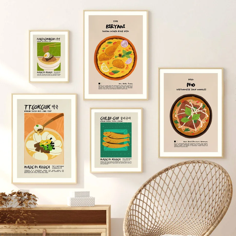 

Grilled Fish Rice Cake Pasta Food Illustration Nordic Wall Art Canvas Painting Posters And Prints Pictures For Living Room Decor