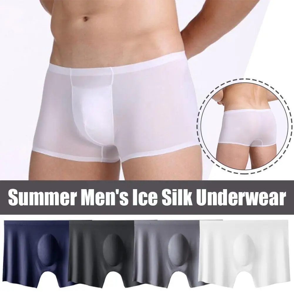 

Men Panties Mens Ice Silk Seamless Sexy Underwear Ultra-thin Shorts Male Underpants Breathable Boxer Boxershorts G1L6