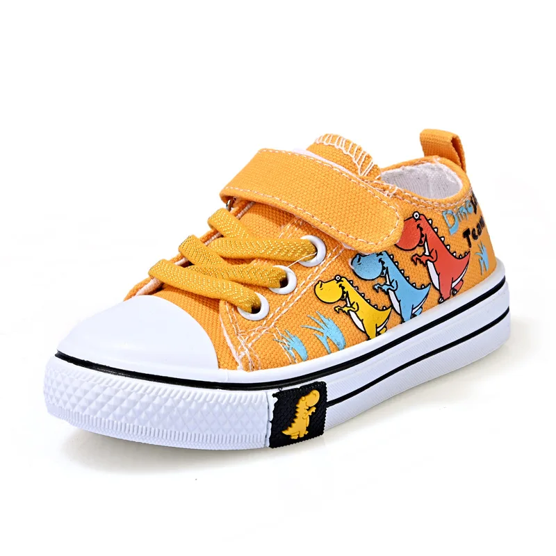 Girls Canvas Shoes Summer New Breathable Low-top Children's Cartoon Dinosaur Cute Versatile Boys Kids Fashion Hook & Loop Casual