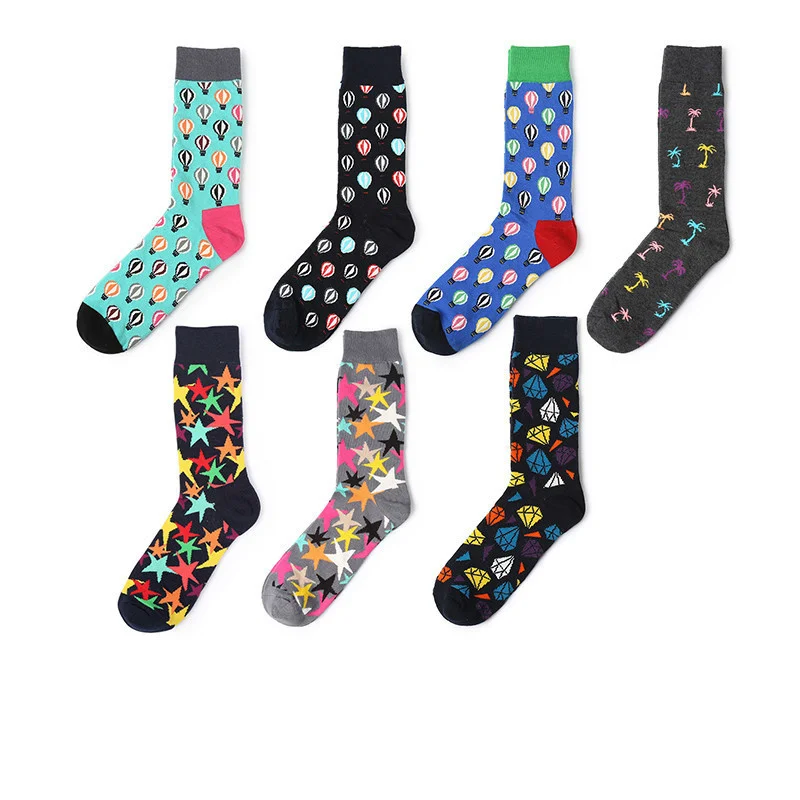 

Peonfly Casual Combed Cotton Men's Tend Harajuku Street Hip Hop Funny Happy Colorful Avocado Pattern Long Socks for Men