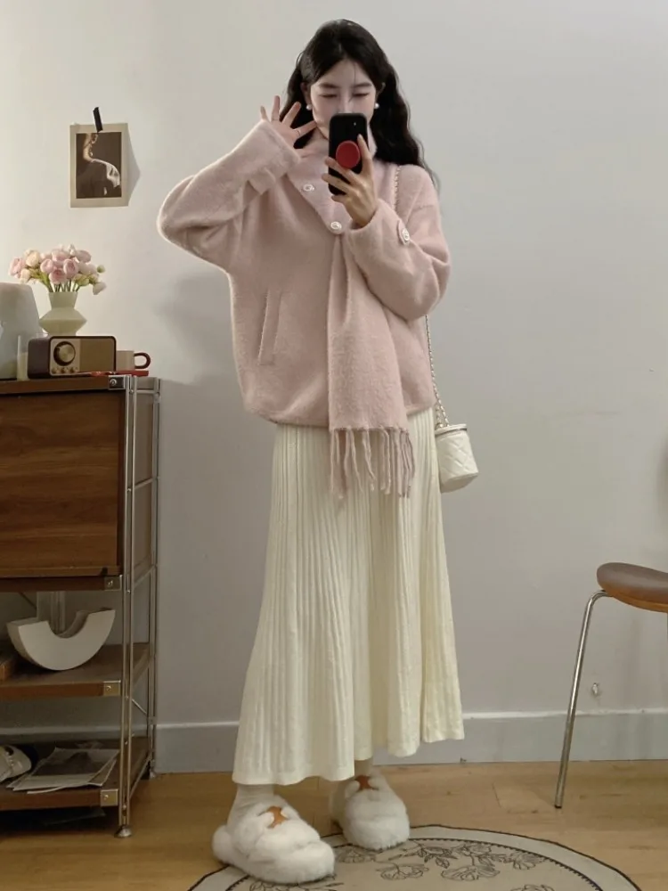 Осень 2024 изящный свободный вязаный кардиган во французском стиле шикарный