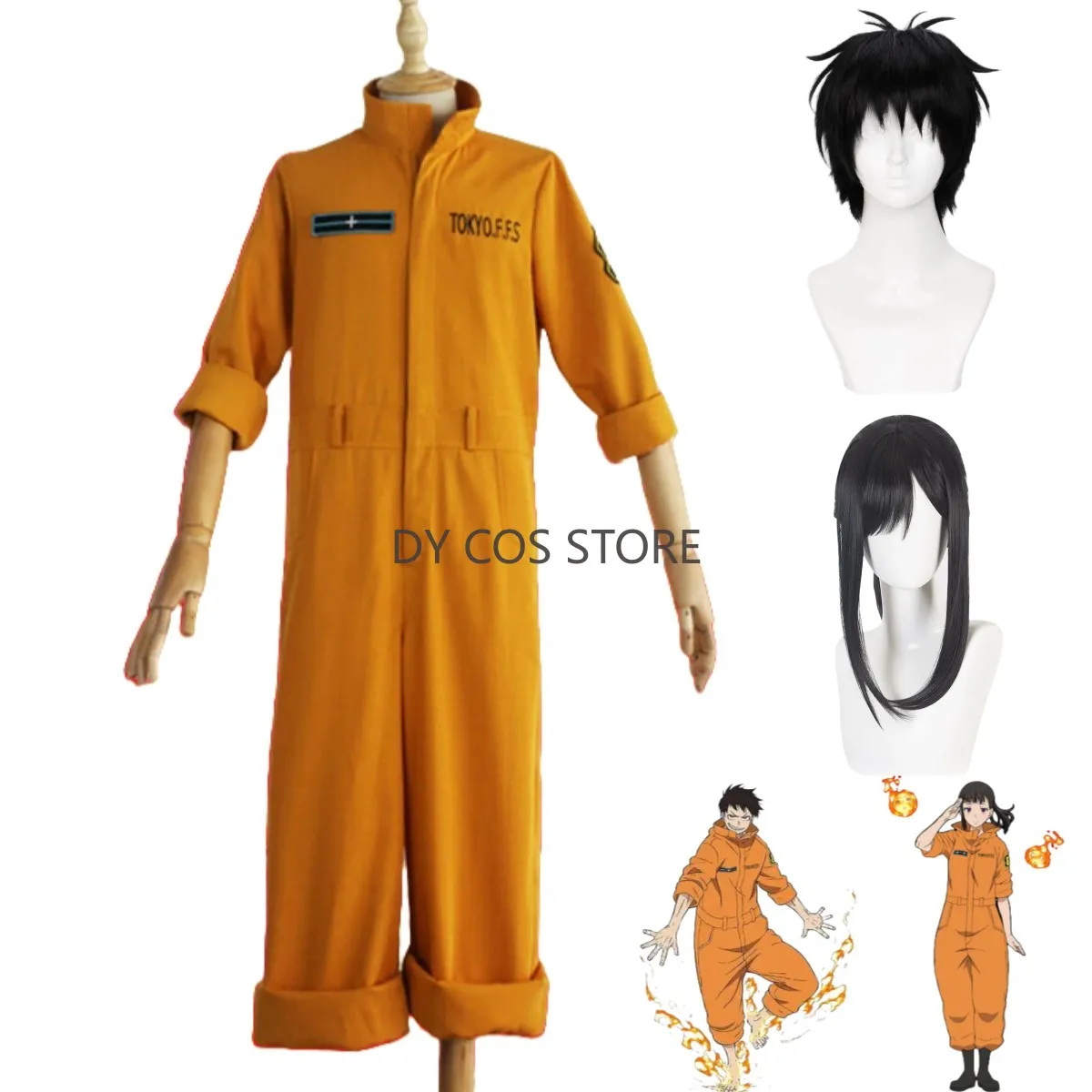 Фото Аниме Fire Force Shinra Kusakabe Maki Oze Косплей Костюм Желтый Комбинезоны с длинными рукавами Униформа Парик Мужчина Женщина Костюм на Хэллоуин №1