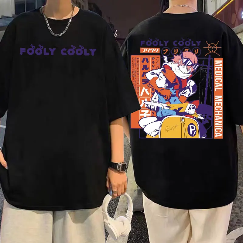 

Japanese Anime Fooly Cooly Print Tshirt Flcl Haruko Vespa Black Tshirt Men Women Fashion Casual Cotton T-shirt Funny Manga Tees
