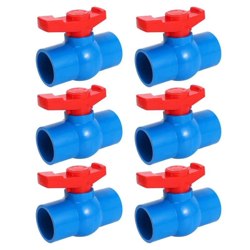 

6Pcs 40Mm X 40Mm Slip Full Port Red Handle Lever U-PVC Ball Valve Blue