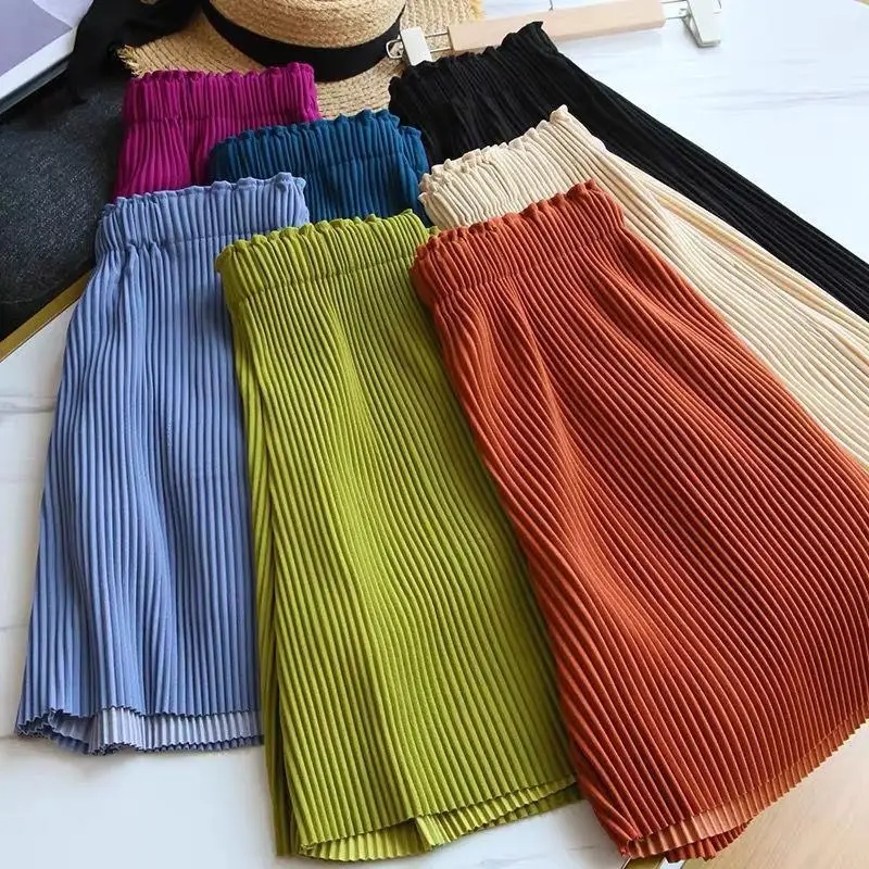 

Shorts Women Loose New Solid Trendy Ins Simple Pretty Cozy Casual Sweet Lively All Match Summer Femme Bottoms Breathable Folds
