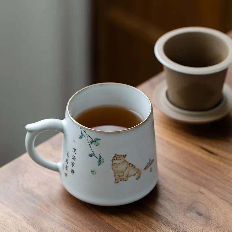 

Керамические чайные кружки с фильтрами, кофейная чашка с милым котом, китайская чайная чашка, посуда для напитков 380 мл