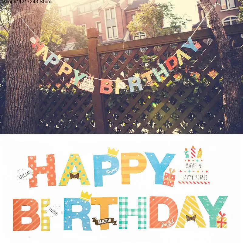 

Мультяшный баннер на день рождения, флаги для вечевечерние в форме букв, флагами для детей на день рождения