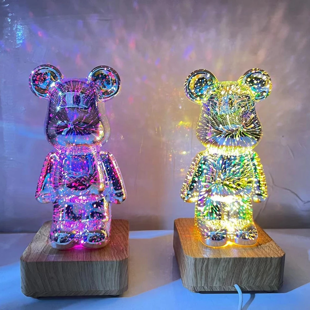 

3D Glass Fireworks Little Bear Net Red Night Light Little Bear Home Bedroom Living Room Decorative Atmosphere Light Table Decora