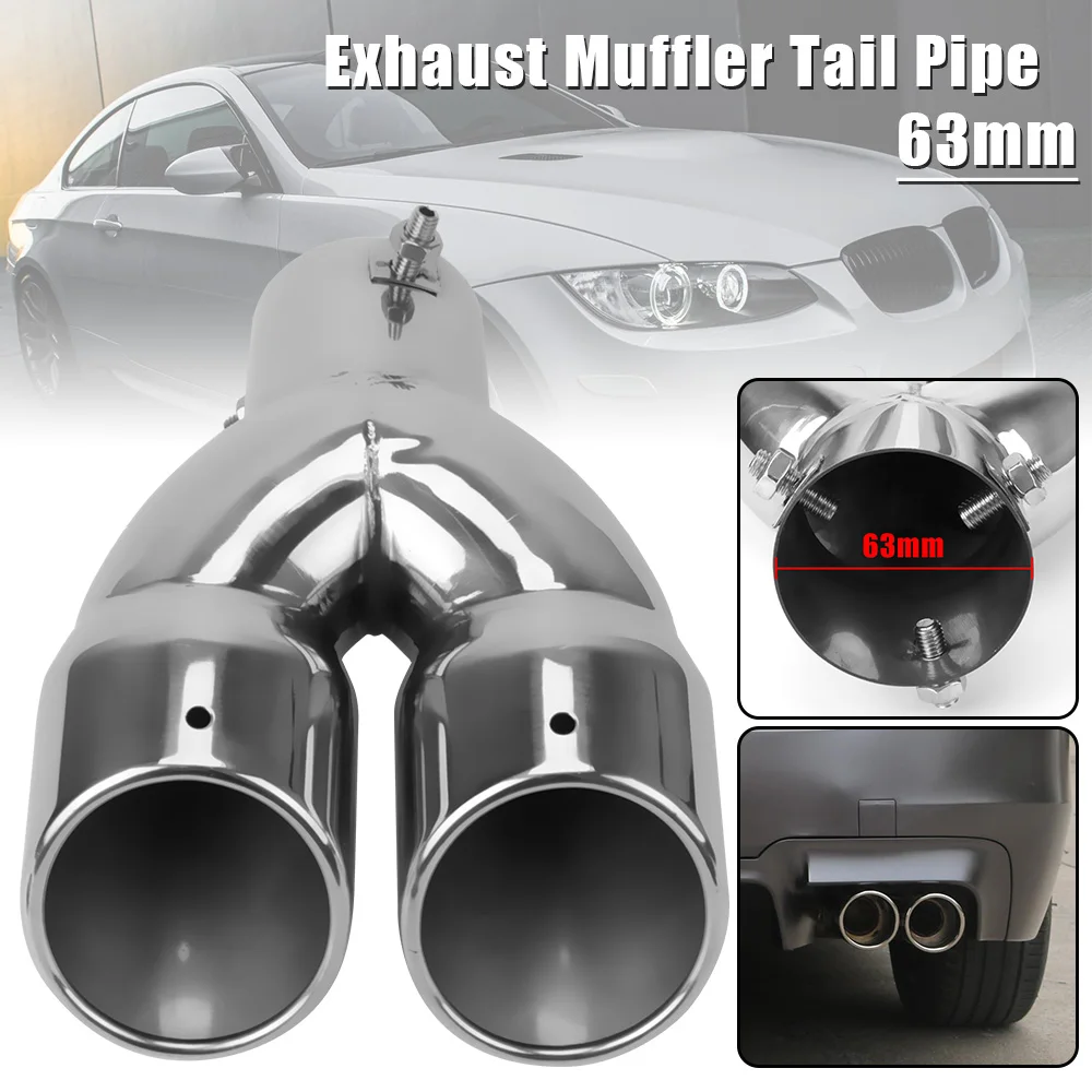 

63 мм нержавеющая сталь, хромированный двойной Выпускной хвостовик, автомобильные аксессуары, автомобильный глушитель, выхлопная труба, уни...