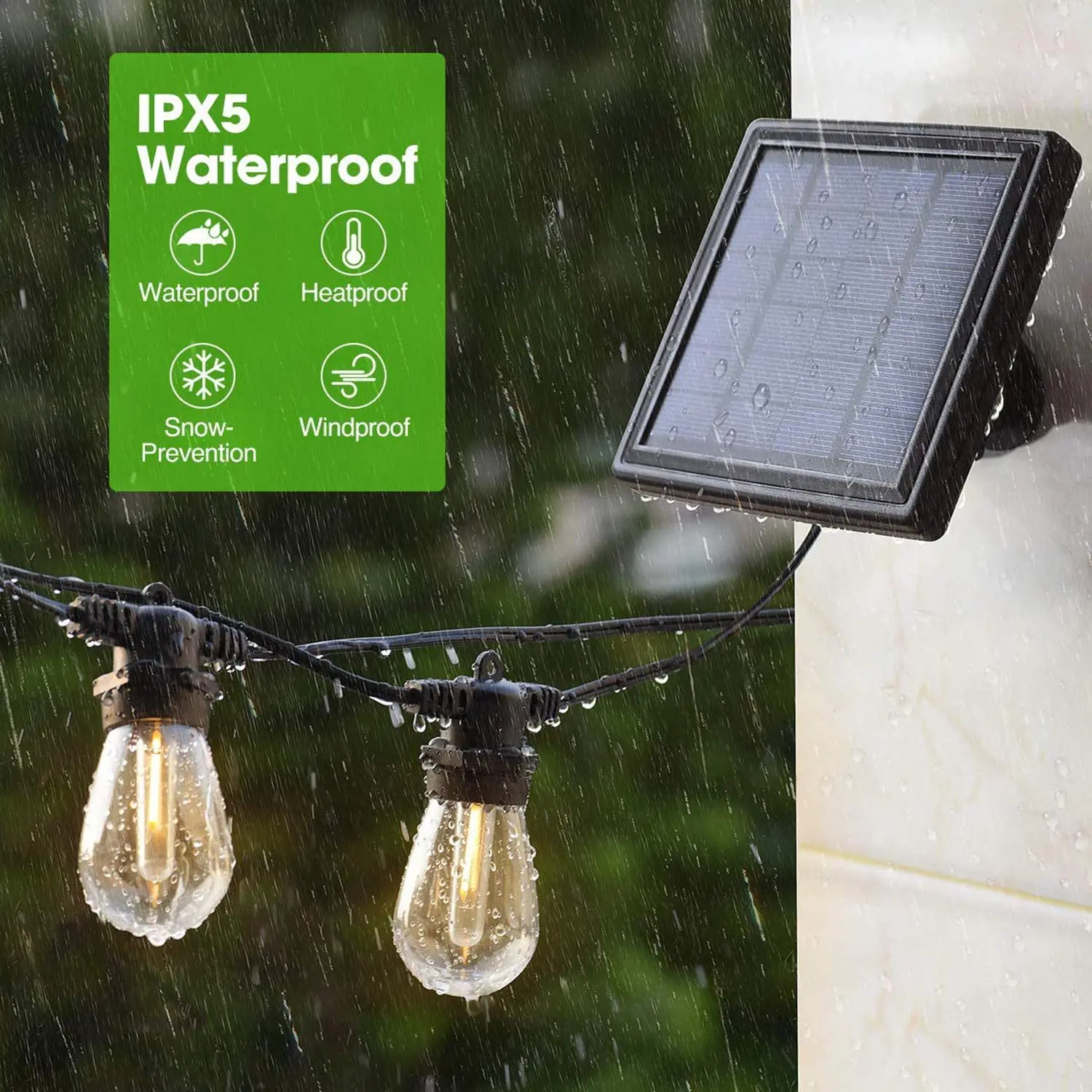 

15M Solar LED Light Outdoor S14 Bulb Street Garland IP65 Waterproof Garden Wedding Decor Fairy Light USB Charging Solar Panel