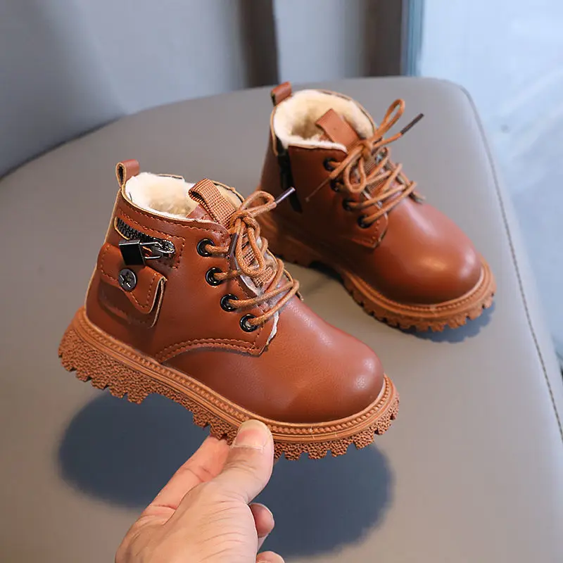 

Модная повседневная обувь для мальчиков, современные ботинки на молнии, кожаные ботильоны на шнуровке, теплые зимние ботинки, детская обувь...