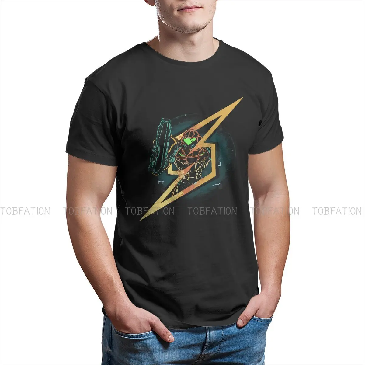 

Samus Lightning Ball Classic Harajuku TShirt Metroid Prime Game Style Streetwear Comfortable T Shirt Men Short Sleeve Polyester