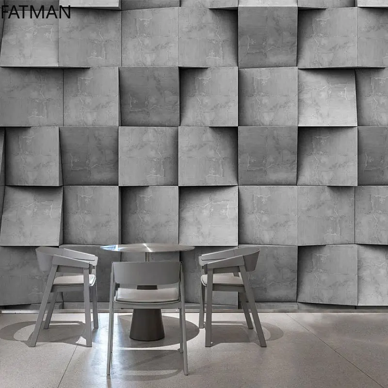 

FATMAN Custom 3D Gray Lattice Cement Brick Stone Pattern Mural TV Background Restaurant Bar Industrial Style Wallpaper Dropship