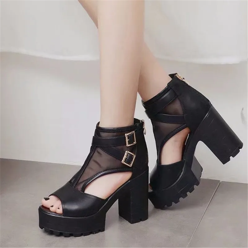 

Fashion Mash Women Sandals 2022 Thick Platform Summer Pumps For Womans Party Shoes Chunky Heel Peep-toe Female Office High Heels