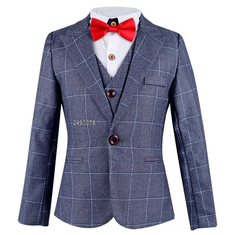 

Boys Luxurious Plaid Jacket Vest Pants 3PCS Wedding Suit Kids Birthday Wear Children Violin Dance Show Performence Tuxedo Dress