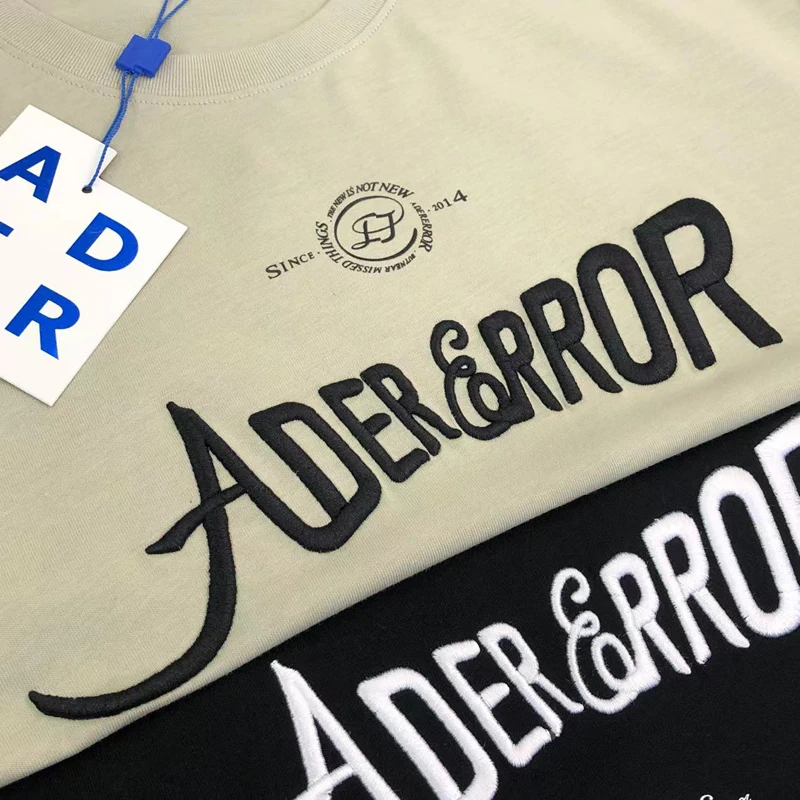 

Korean Style Black ADER Short Sleeves Men Women 1:1 Embroidery Letter Logo Oversized Cotton T Shirt