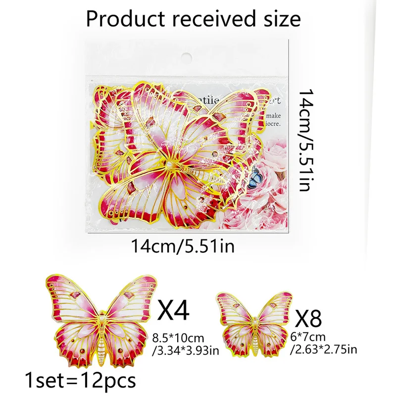 

Наклейки на стену бабочки с золотыми краями HonC 12 шт.