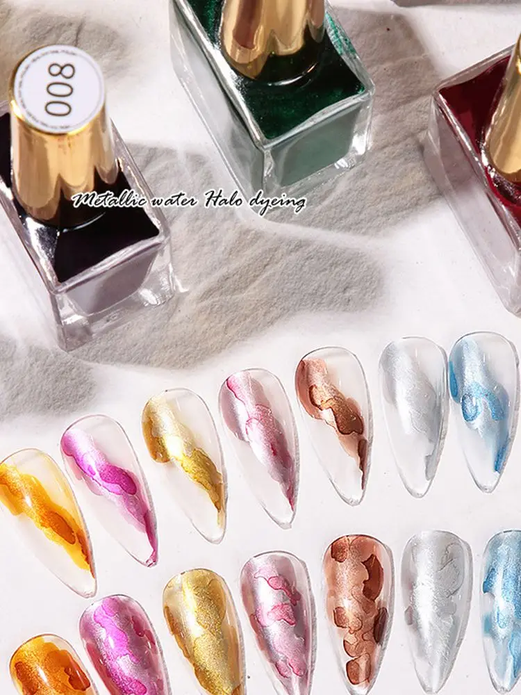 

9Bottle Nail Polish Metal Watercolor Blooming Ink Natural Dry Gradient Flower Marble Painting Effect 15ML Nails Lacquer Panit G2