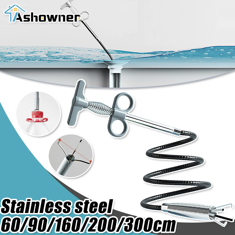 

160/200/300CM Sewer Pipe Unblocker Kitchen Bathroom Sewer Cleaning Tool Anti Clogging Cleaning Hook Spring Pipe Dredging Tool