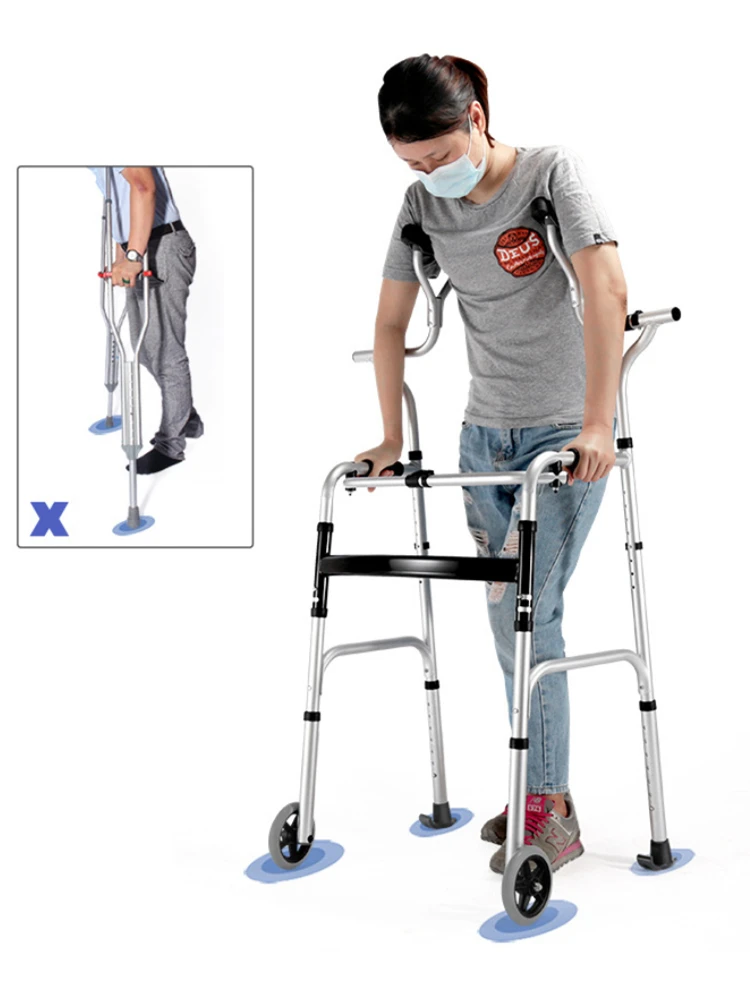 Andador de rehabilitación para ancianos, bastón, rodillo para discapacitados, marco de pie de aleación de aluminio, silla de inodoro