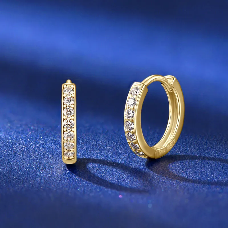 Фото Серьги-кольца из цельного золота 10K с сертифицированным муассанитом 0.14CTTW, круглые серьги для пар, свадебный подарок для влюбленных. №5