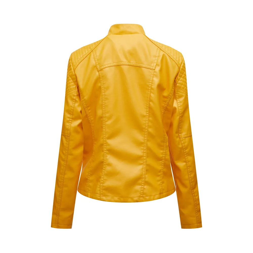 2022 Autumn PU Leather Jacket Women Short Coat Long Sleeve Stand Collar Zipper Faux Leather Motorcycle Jacket enlarge