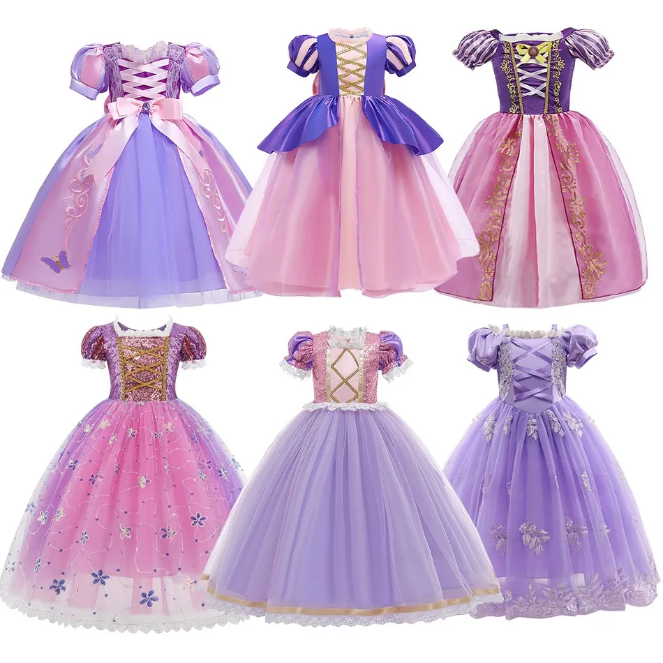 

Kids Cinderella Costume Kids Summer Dance Purple Costume Little Girl Rapunzel Halloween Layered Dress Birthday Luxury Dress Up