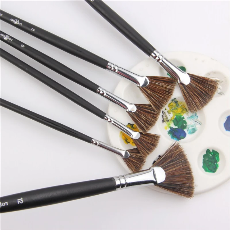 

6-pack Art Brushes Painting Materials Boar Bristle Fan-shaped Oil Brush Set Details Hook Line Pen Watercolor Art Supplies