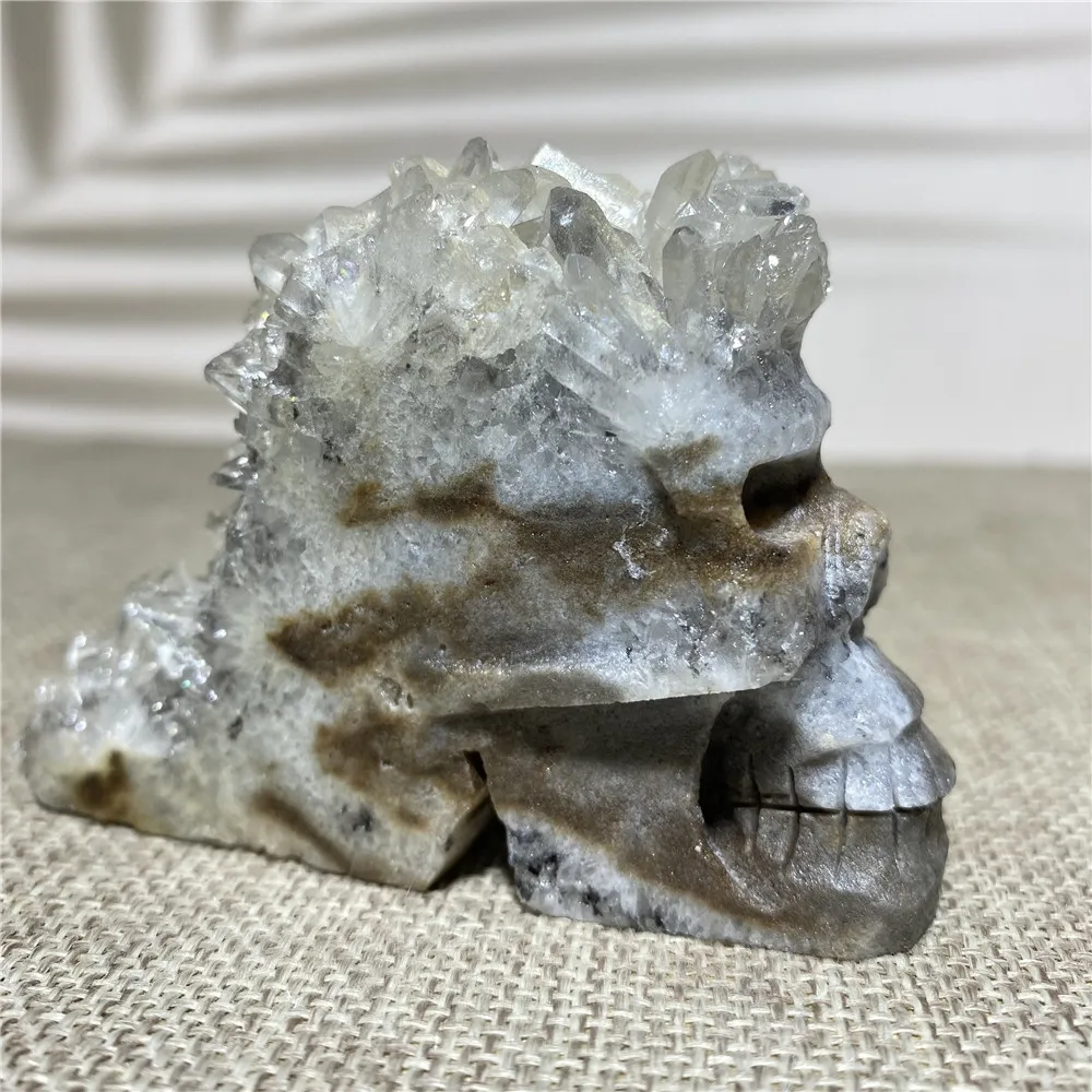 

Skull Natural Crystals Cluster Quartz Stones Reiki Healing Witchcraft Cranium Halloween Wicca Gift Ornament Home Decor For Room