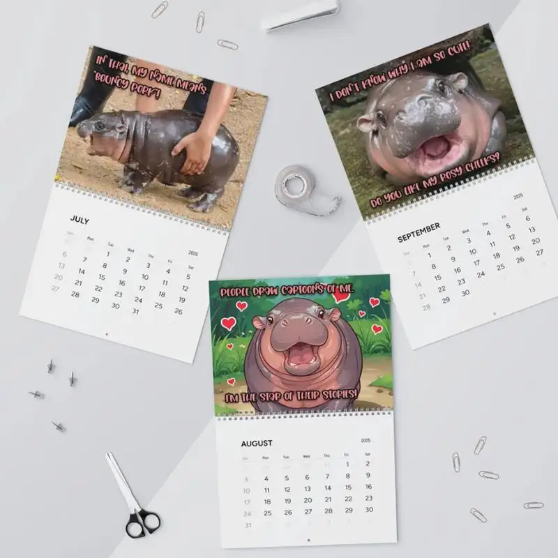 Ежемесячный календарь на 2025 год дизайн бегемота года ежемесячный подвесной