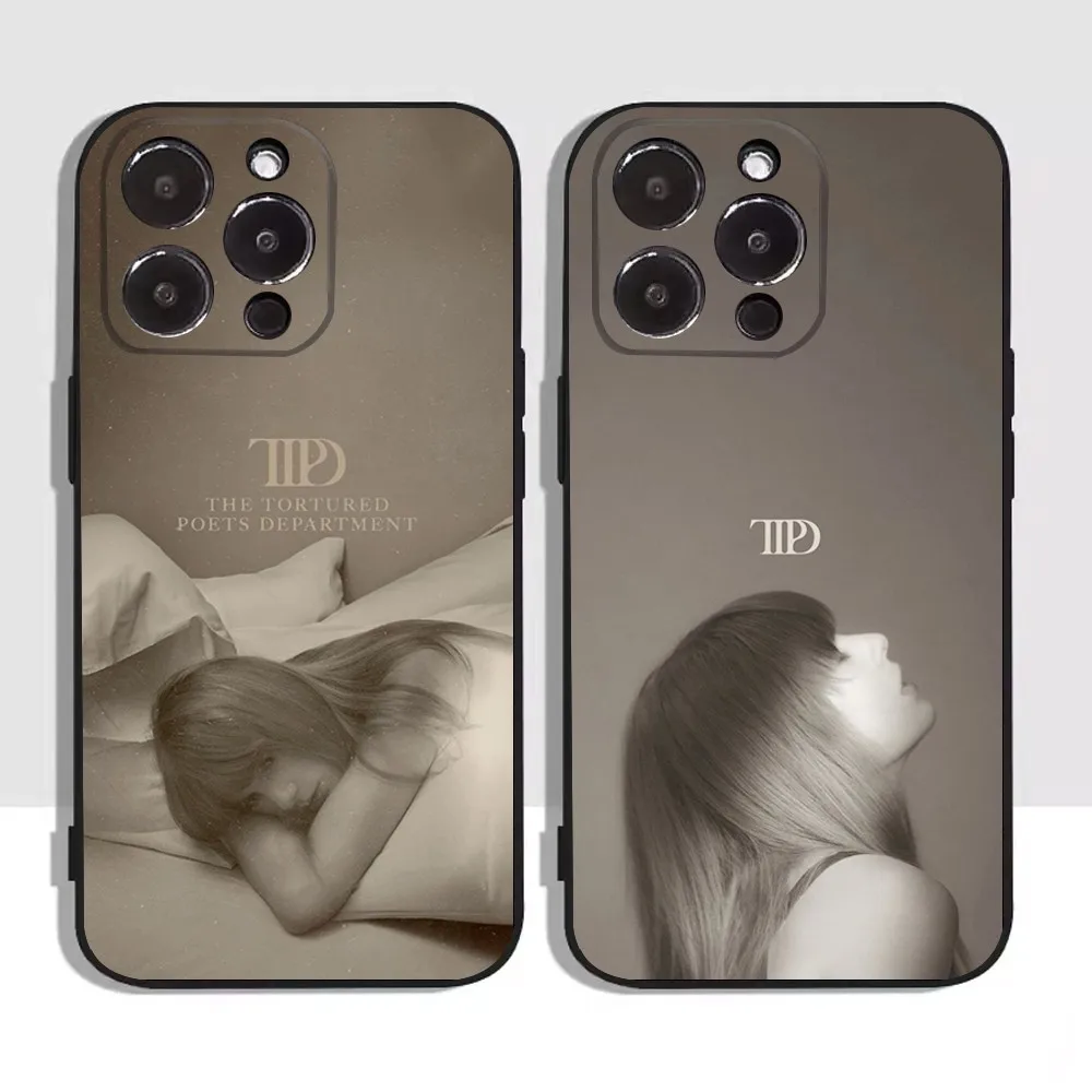 T-TaylorS TTPD S-SwiftS Phone Case For iPhone 16 15 14 13 12 11 Plus Pro Max XS X XR SE Mini 8 7 Soft Silicone Black Cover