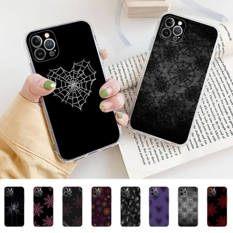 

Spider Web Phone Case For iPhone 14 13 12 11 Pro Max XS X XR SE 2020 6 7 8 Plus Mini Transparent Shell